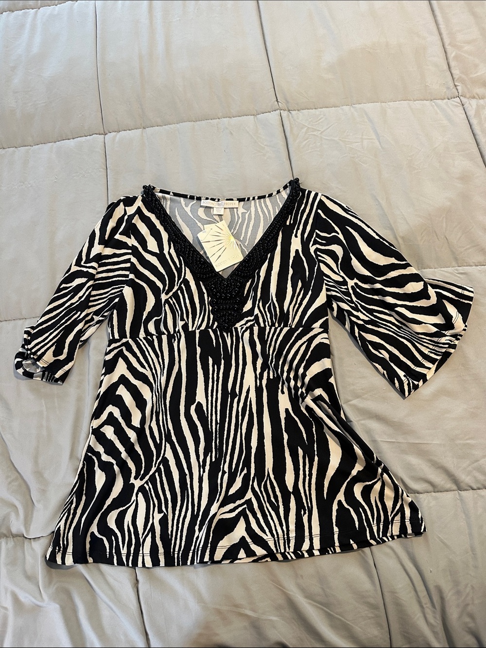 Boston Proper Black & White Zebra-Print V-Neck Tunic